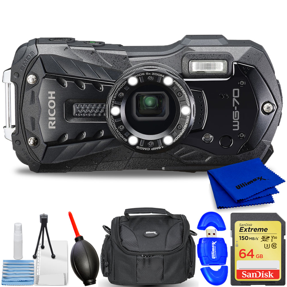 Ricoh WG-70 Digital Camera (Black) 03868 - 7PC Accessory Bundle