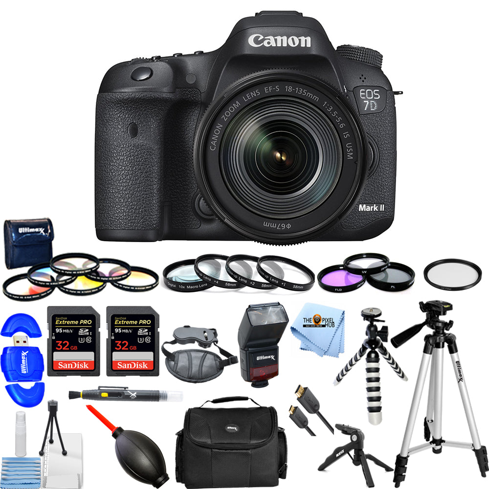 Appareil photo reflex numérique Canon EOS 7D Mark II avec objectif IS USM 18-135 mm - Kit d'accessoires 20 pièces