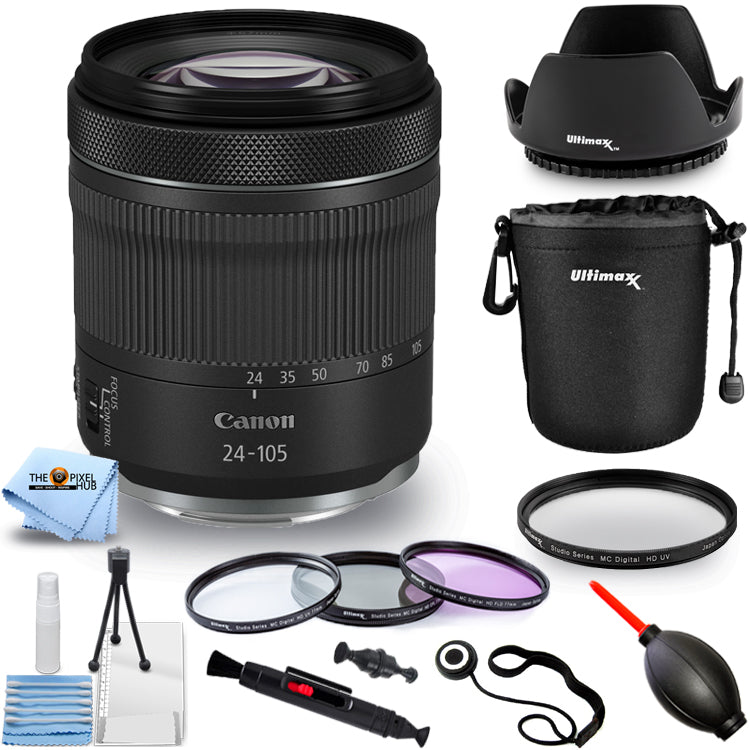 Canon RF 24-105mm f/4-7.1 IS STM Lens + Filter Kit + Pouch Bundle - White Box