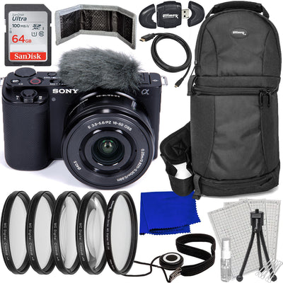 Appareil photo sans miroir Sony ZV-E10 avec objectif 16-50 mm (noir) - Ensemble d'accessoires 10 pièces