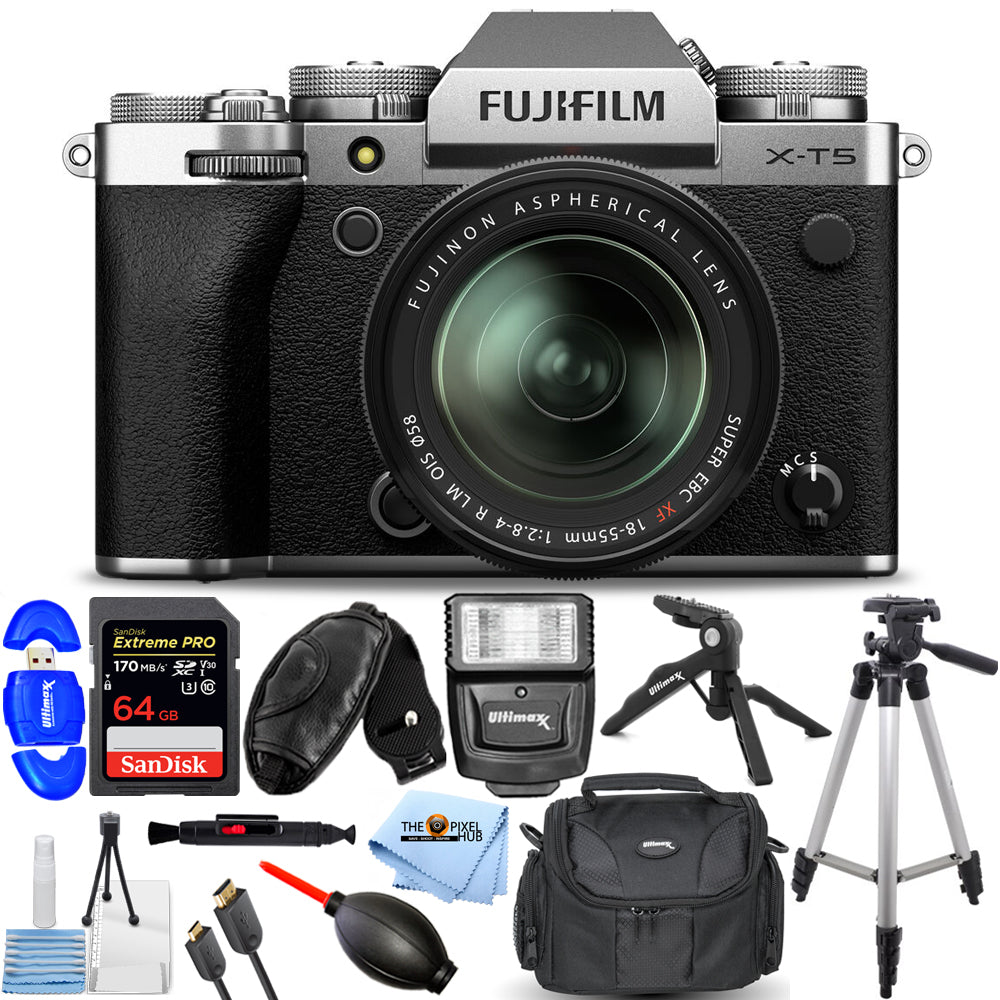 Appareil photo sans miroir FUJIFILM X-T5 avec objectif 18-55 mm argenté - Ensemble d'accessoires 12 pièces