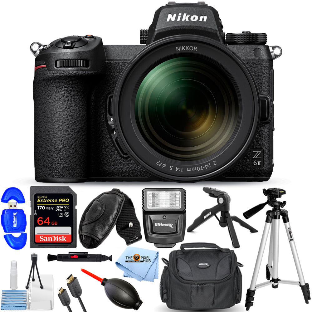 Nikon Z 6II Mirrorless Camera with Z 24-70mm f/4 S Lens + 64GB + Flash Bundle