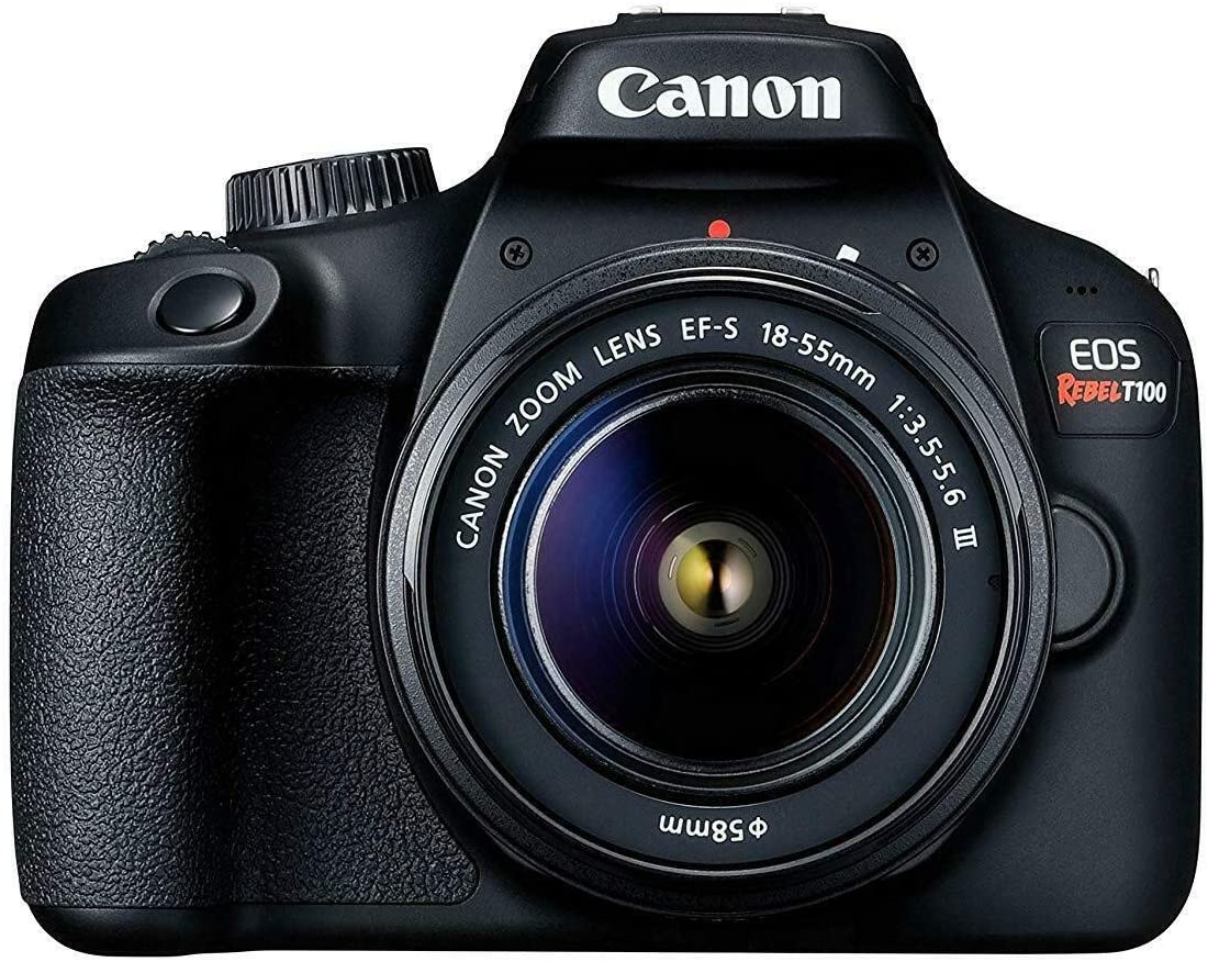 Appareil photo Canon EOS Rebel T100/4000D avec objectif DC III 18-55 mm + 64 Go + pack flash