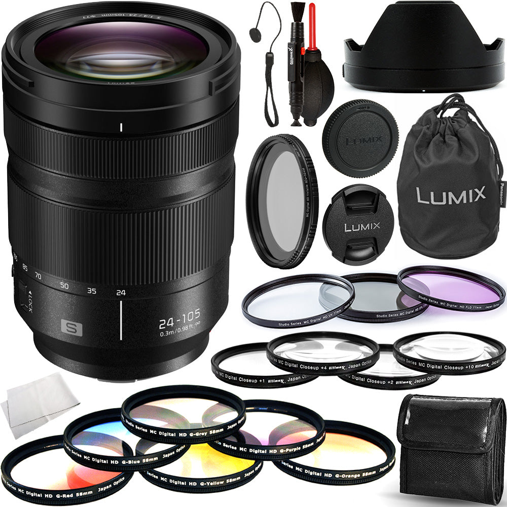 Objectif Macro OIS Panasonic Lumix S 24-105 mm f/4 S-R24105 - Ensemble d'accessoires 9 pièces