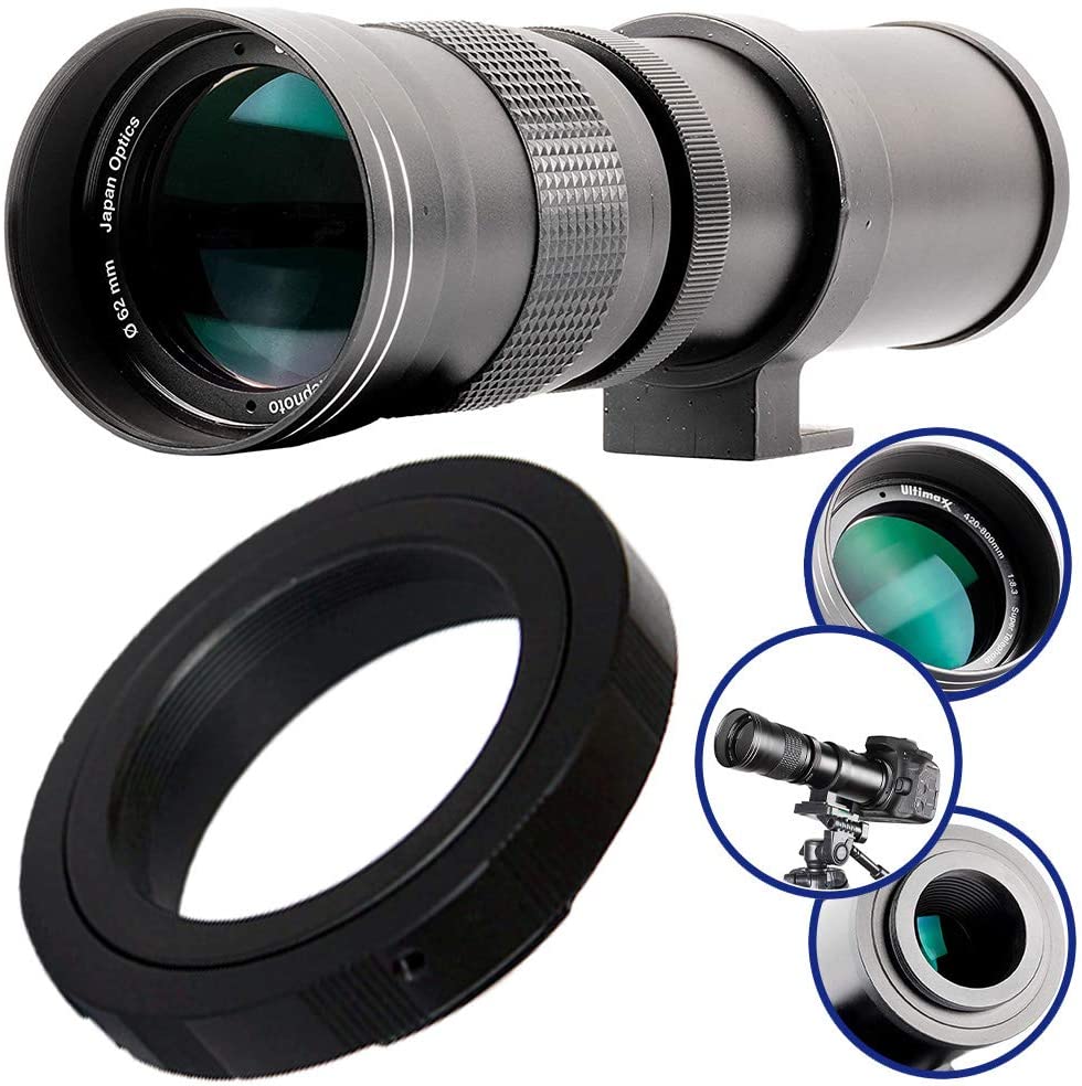 Téléobjectif Ultimaxx 420-800 mm f/8 + monture en T pour Canon 90D 80D 70D 77D