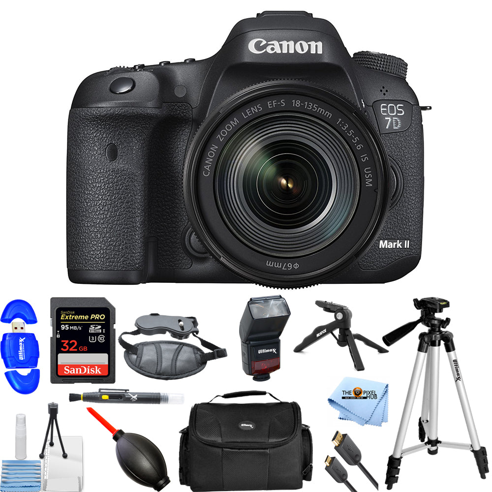 Appareil photo reflex numérique Canon EOS 7D Mark II avec objectif IS USM 18-135 mm - Kit d'accessoires 12 pièces