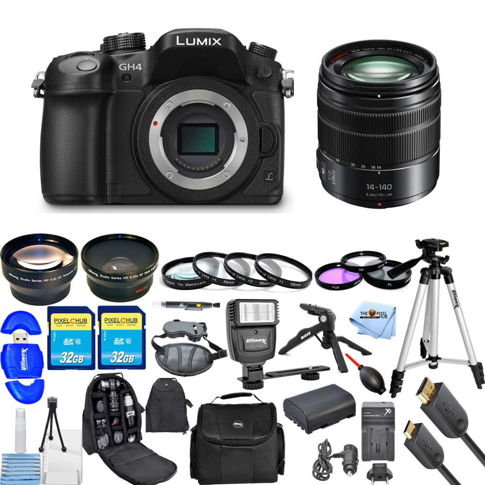 Appareil photo numérique Micro quatre tiers sans miroir Panasonic Lumix DMC-GH4 avec objectif 14-140 mm Bundle 3