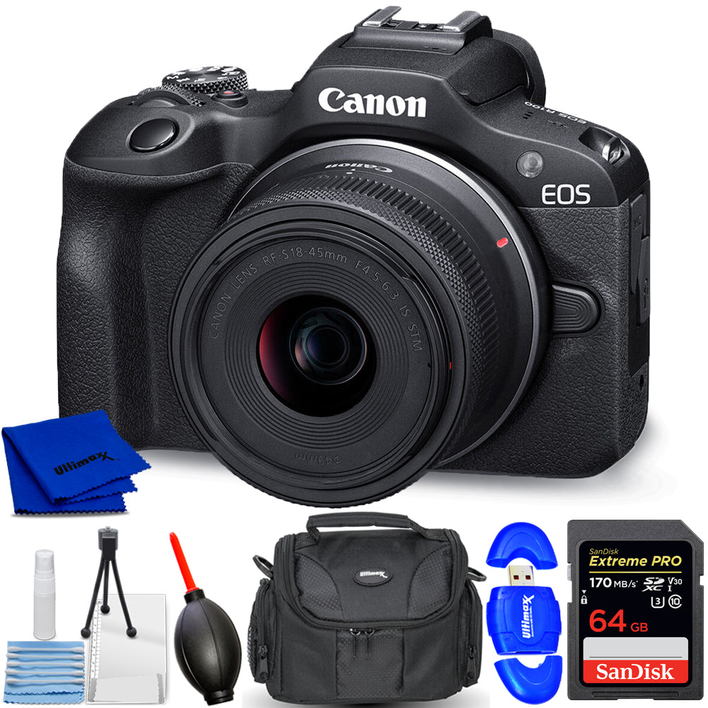 Appareil photo sans miroir Canon EOS R100 avec objectif 18-45 mm 6052C012 - Kit d'accessoires 7 pièces