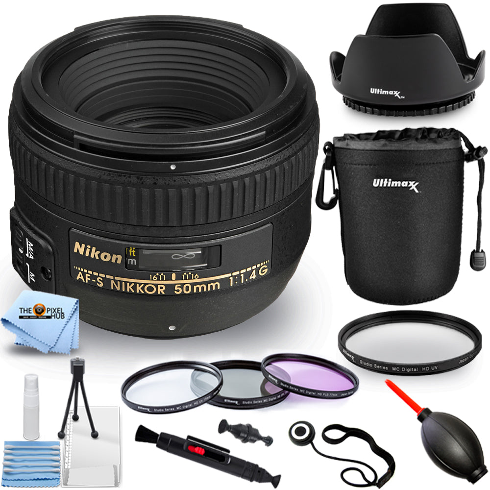 Nikon AF-S NIKKOR 50mm f/1.4G Lens 2180 - 10PC Accessory Bundle