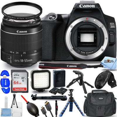 Canon EOS 250D / Rebel SL3 avec objectif 18-55 mm III + 64 Go + kit d'éclairage LED