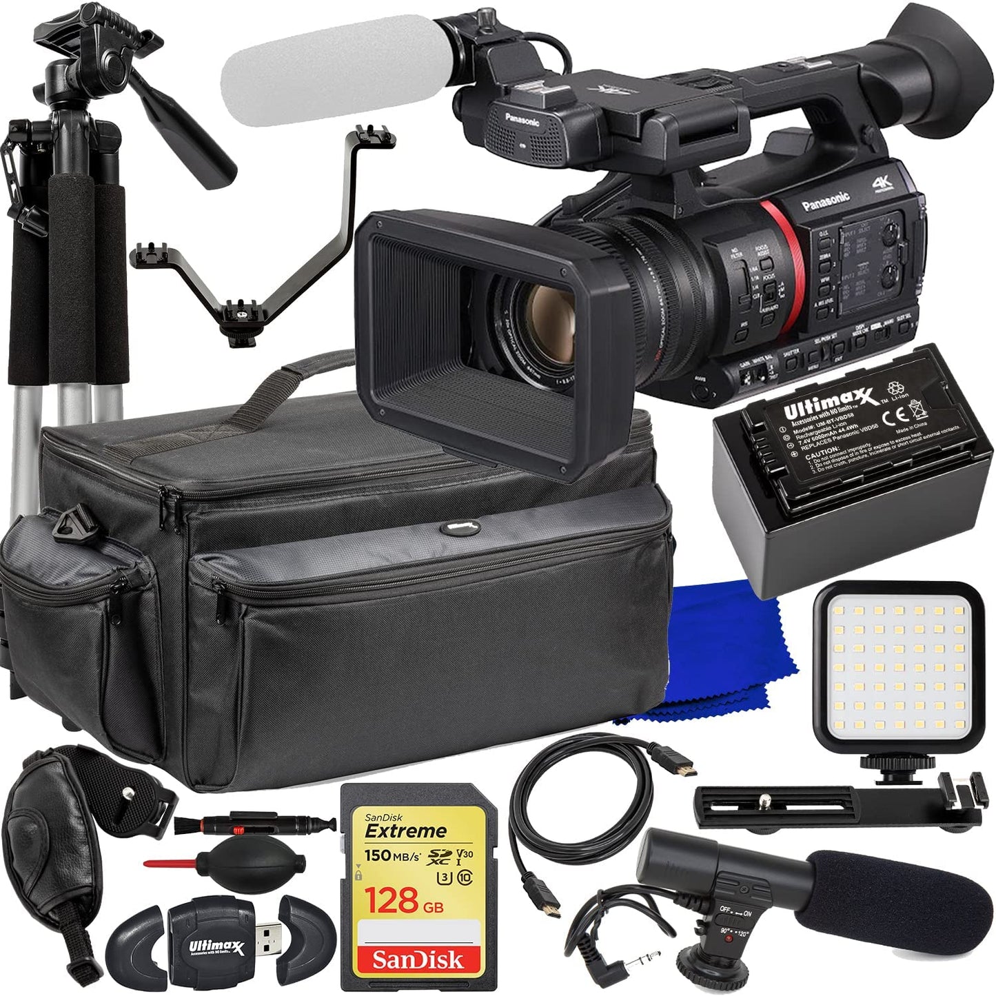 Panasonic AG-CX350 4K Camcorder + 128GB + Tripod + Microphone Bundle