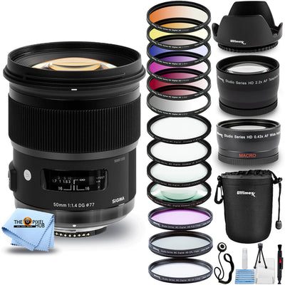 Objectif Sigma 50 mm f/1.4 DG HSM Art pour Nikon F + Kit de filtres + Pochette d'objectif