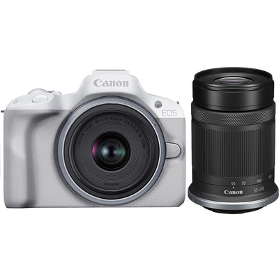 Appareil photo sans miroir Canon EOS R50 avec objectifs 18-45 mm et 55-210 mm (blanc)