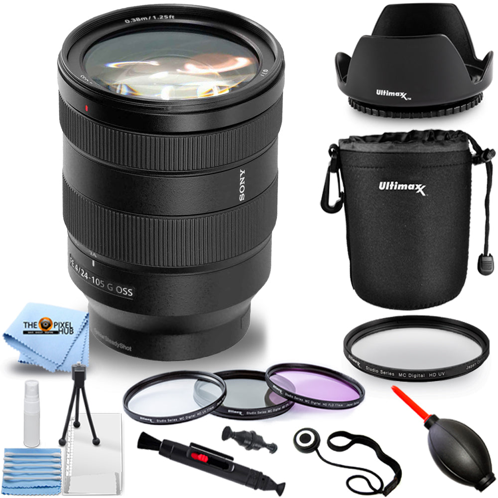 Sony FE 24-105mm f/4 G OSS Lens SEL24105G + Filter Kit + Lens Pouch Bundle