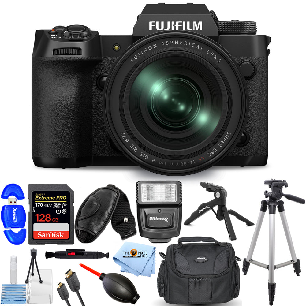 Appareil photo sans miroir FUJIFILM X-H2 avec objectif 16-80 mm - Ensemble d'accessoires 12 pièces