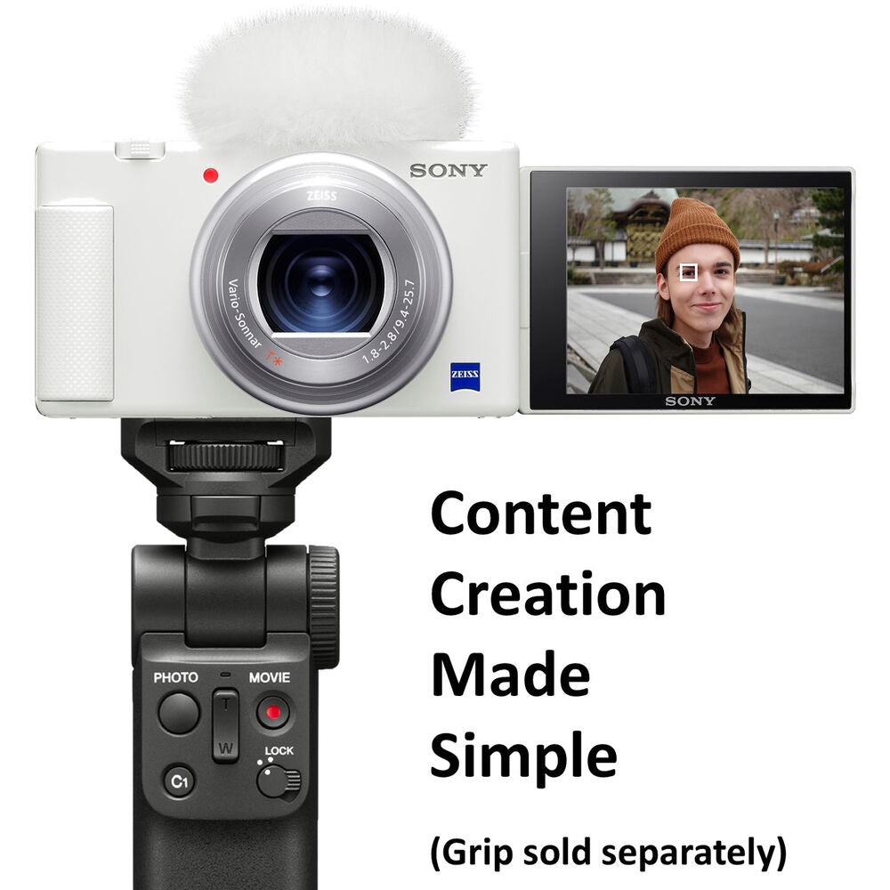 Appareil photo numérique compact Sony ZV-1 20,1 MP (blanc) - Ensemble d'accessoires de 12 pièces pour vlogging