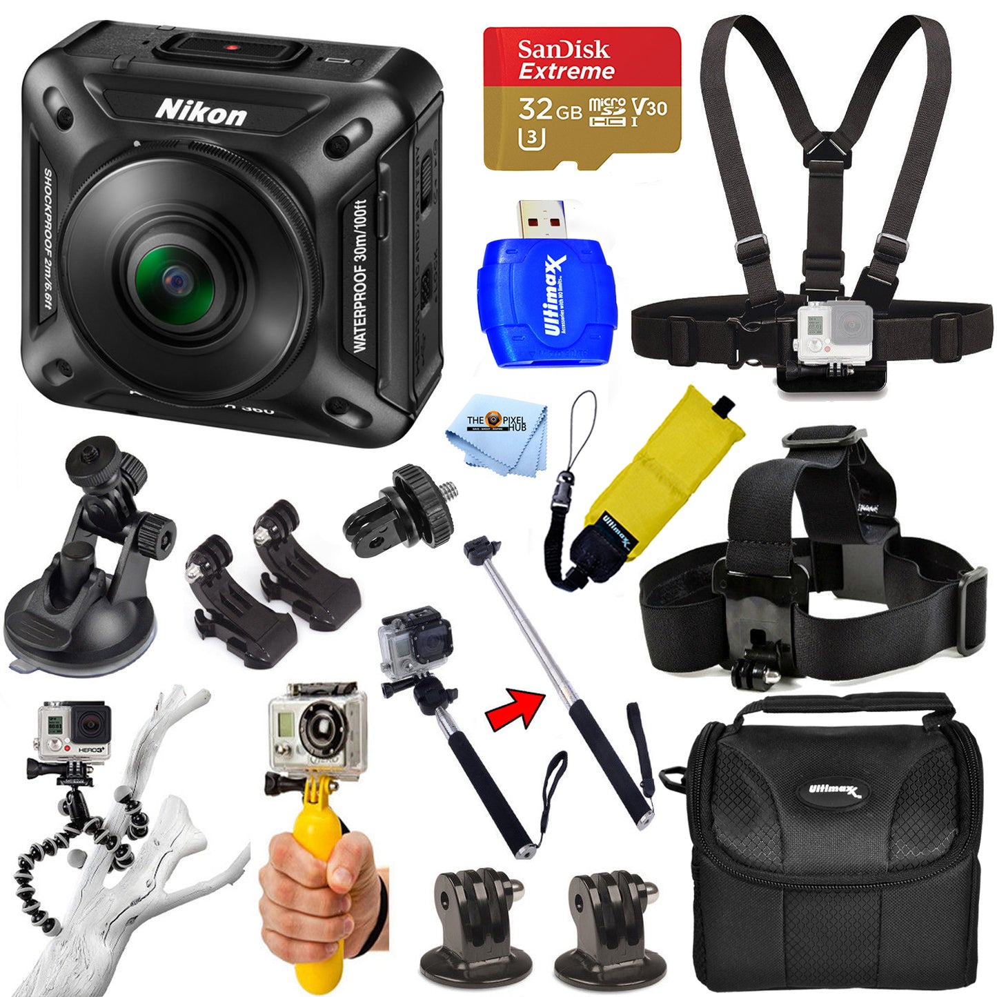 Kit d'accessoires Nikon KeyMission 360 4K tout-en-un PRO ACTION avec 32 Go SanDisk et plus