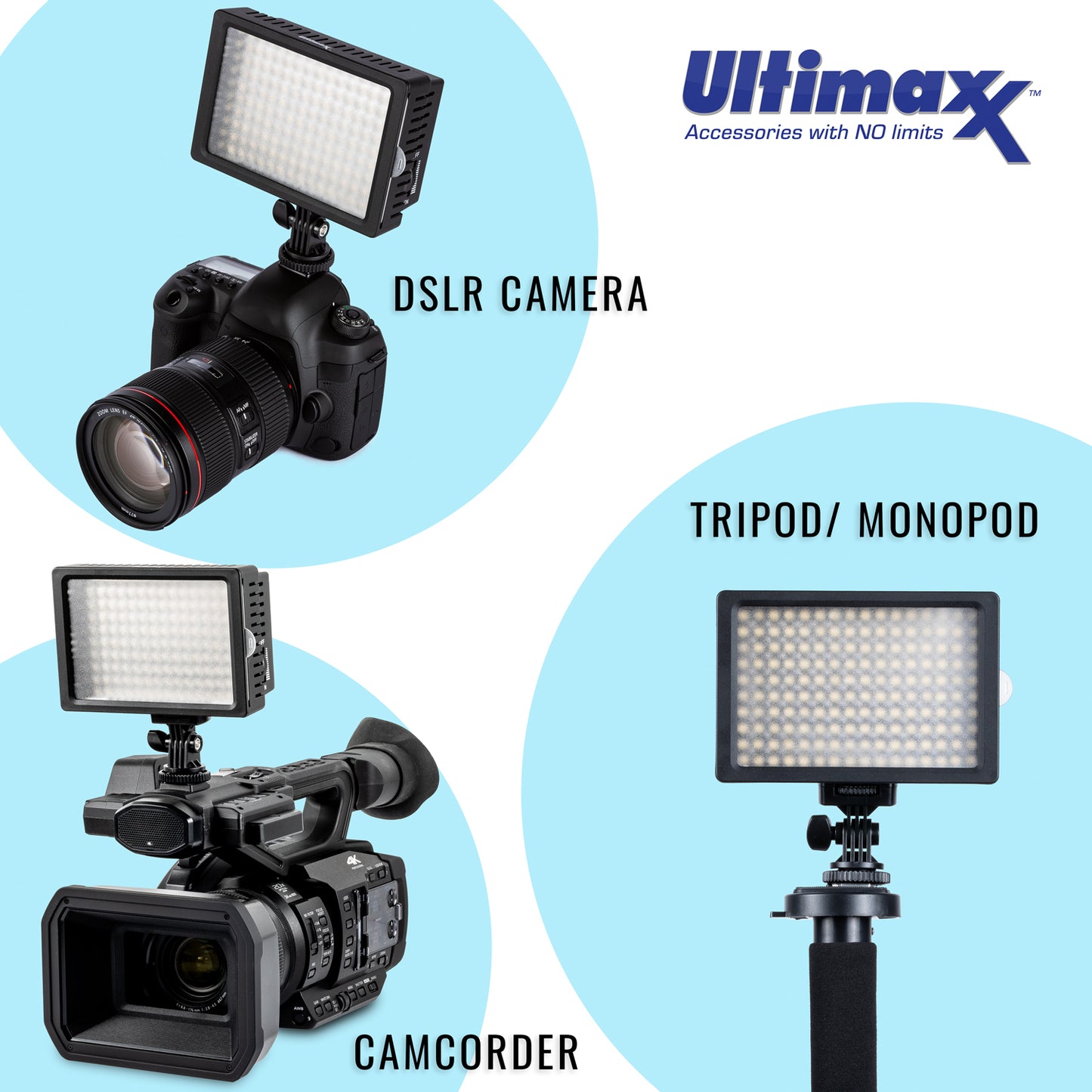 Caméra vidéo professionnelle ULTIMAXX à intensité variable 160 LED pour Canon Nikon Sony