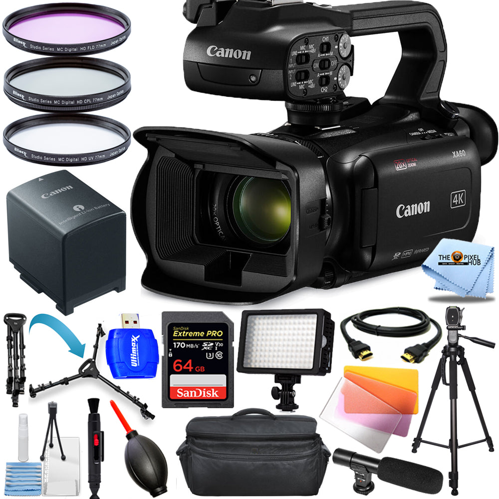 Caméscope professionnel UHD 4K Canon XA60 PAL 5733C002 - Ensemble d'accessoires 14 pièces