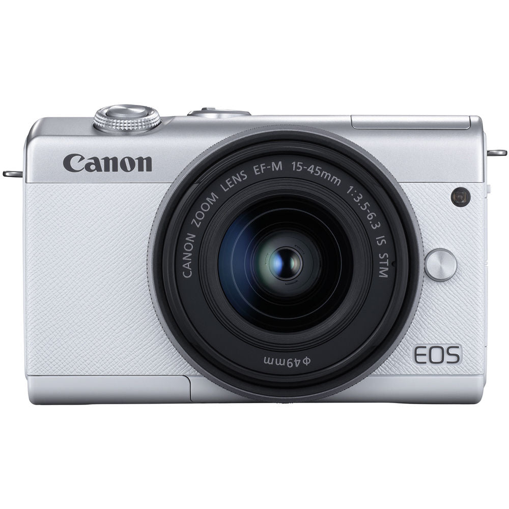 Canon EOS M200 Mirrorless Camera with 15-45mm (White) + 64GB + Flash Bundle