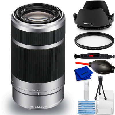 Objectif Sony E 55-210 mm f/4.5-6.3 OSS (argent) neuf dans une boîte blanche – Kit d'accessoires 7 pièces