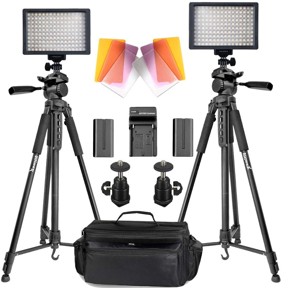 2 trépieds de 75", lumières LED, piles et étui pour YouTube Vlogging Studio