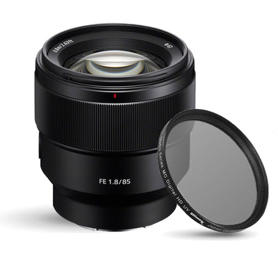 Objectif Sony FE 85 mm f/1.8 SEL85F18 + filtre UV ultraviolet 67 mm