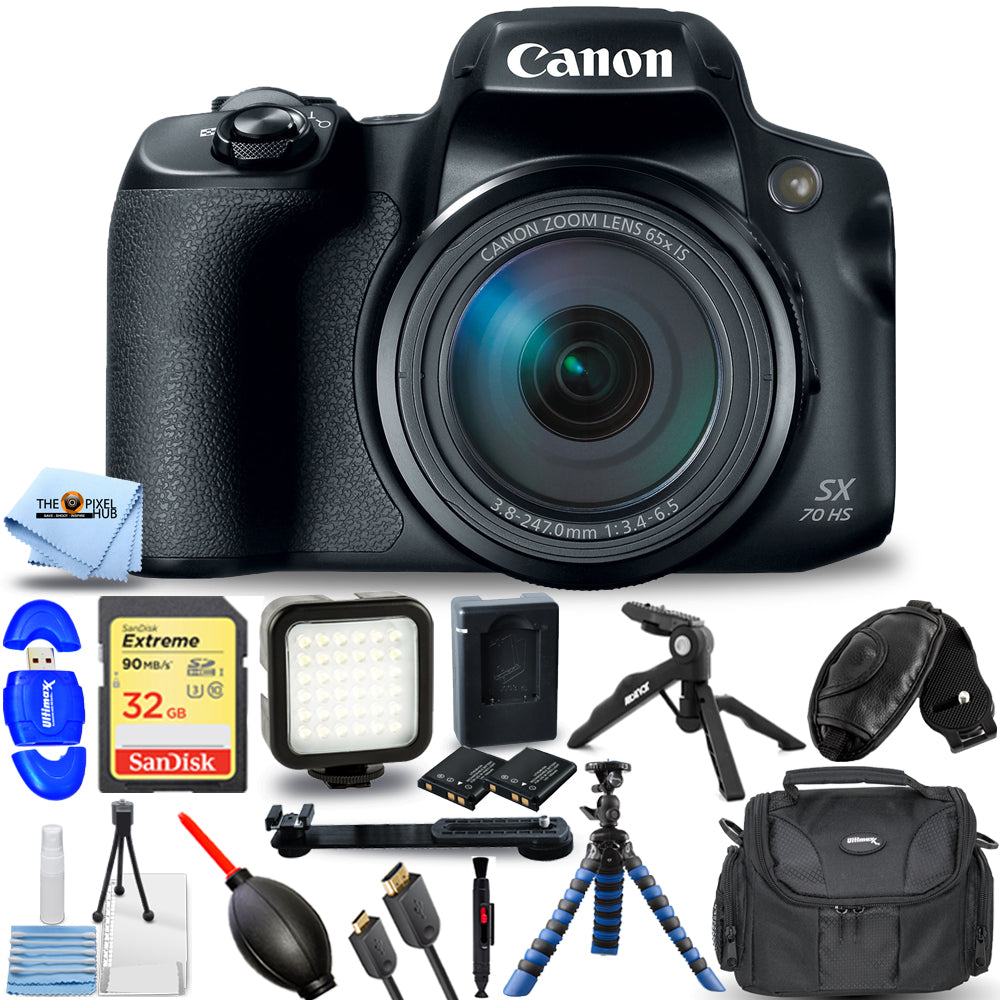 Appareil photo numérique Canon PowerShot SX70 HS 3071C001 + 32 Go + kit d'éclairage LED