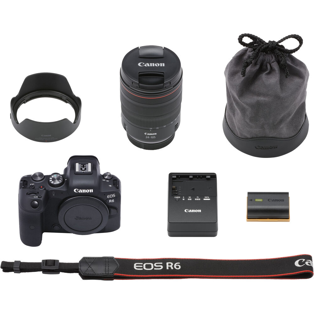 Appareil photo sans miroir Canon EOS R6 avec objectif 24-105 mm f/4 - Ensemble d'accessoires 14 pièces