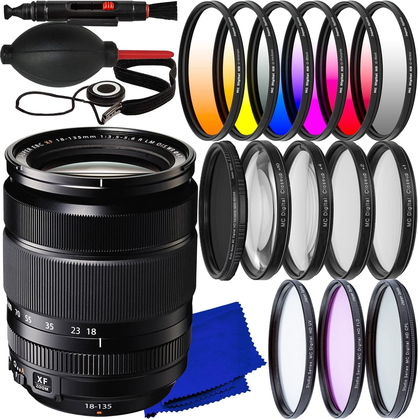 Objectif Fujifilm XF 18-135mm f/3.5-5.6 R LM OIS WR 16432853 - Ensemble d'accessoires 18 pièces