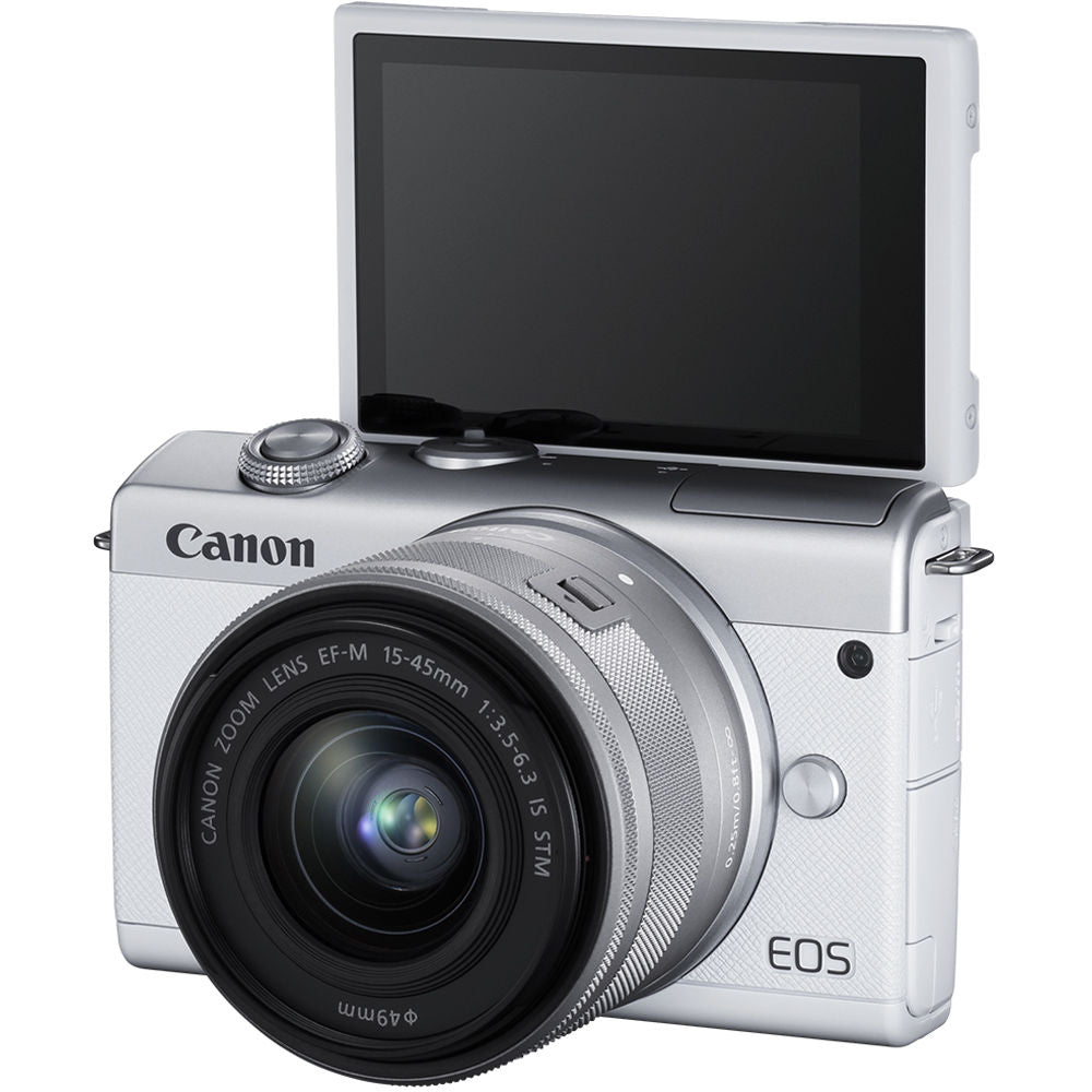 Appareil photo sans miroir Canon EOS M200 avec 15-45 mm (blanc) + 64 Go + pack flash