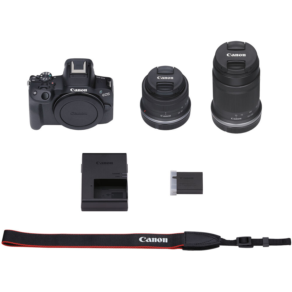 Appareil photo sans miroir Canon EOS R50 avec objectifs 18-45 mm et 55-210 mm (noir)