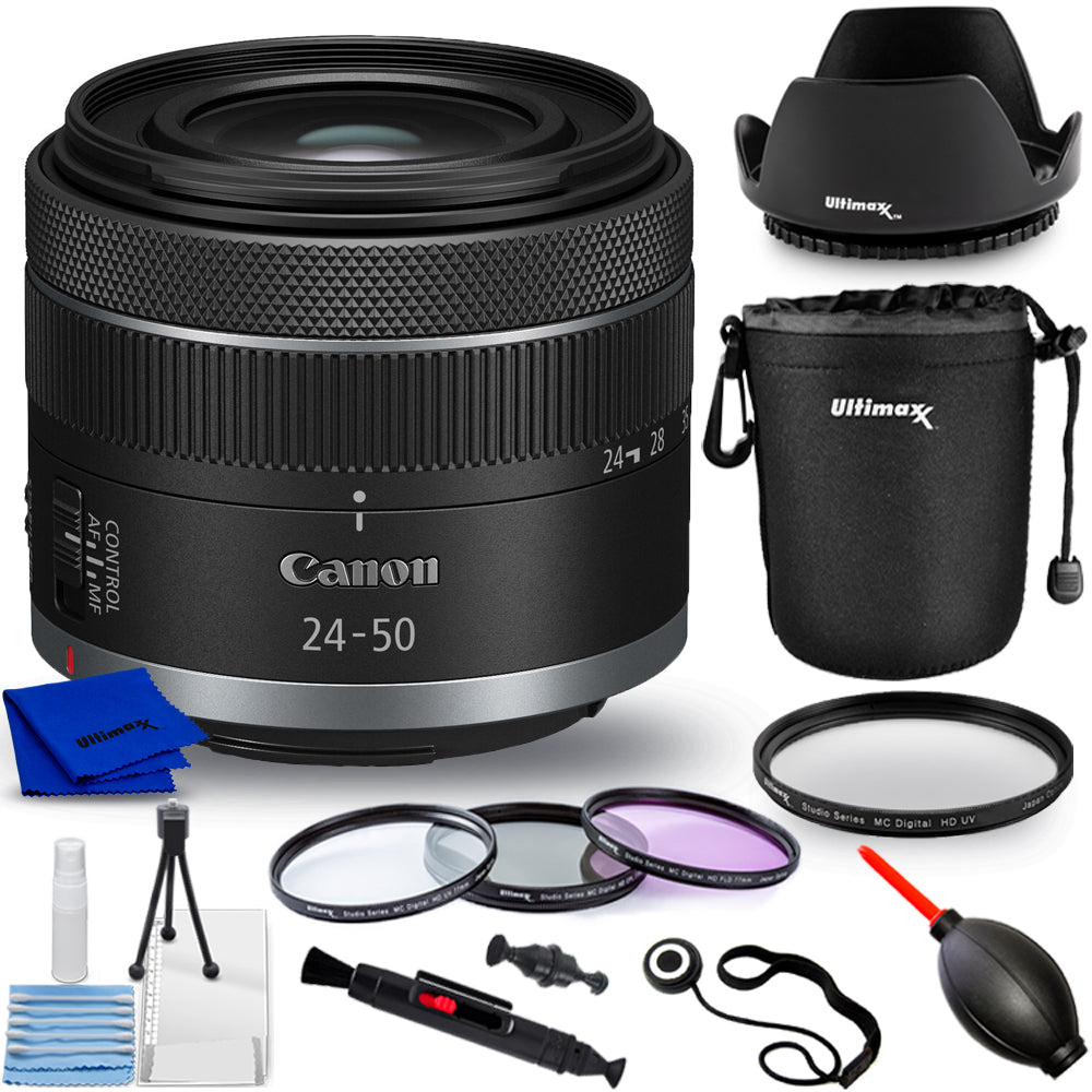 Objectif Canon RF 24-50 mm f/4.5-6.3 IS STM (boîte blanche) – Lot d'accessoires 10 pièces