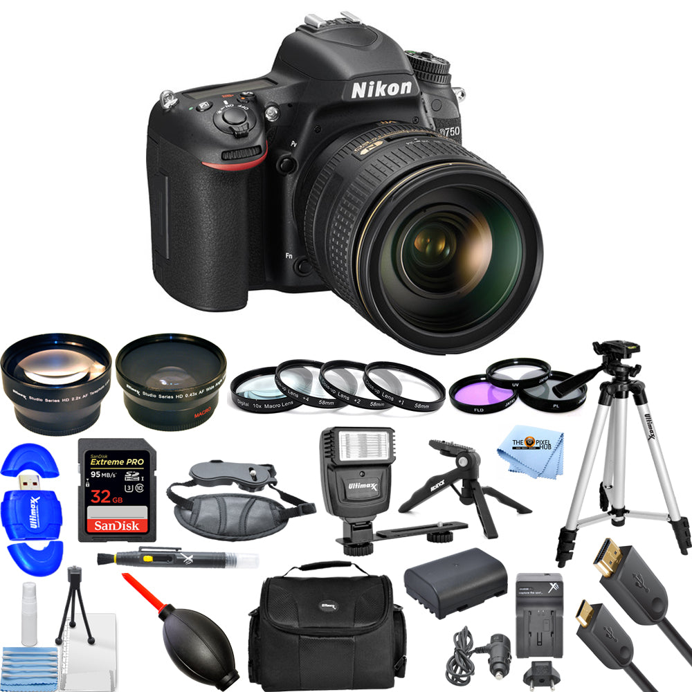 Appareil photo reflex numérique Nikon D750 avec objectif 24-120 mm (noir) - Ensemble d'accessoires 18 pièces