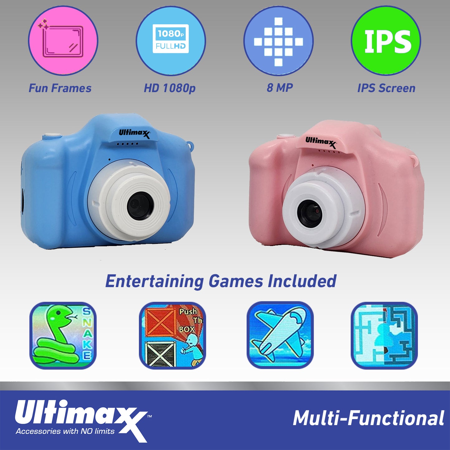 Ultimaxx Enregistreur vidéo numérique pour enfants et adolescents de 8 à 12 ans débutants avec jeux Micro SD 32 Go Cadeau de Noël