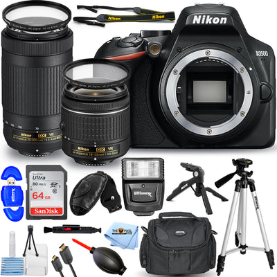 Appareil photo reflex numérique Nikon D3500 avec objectifs VR 18-55 mm + 70-300 mm - Kit d'accessoires 14 pièces