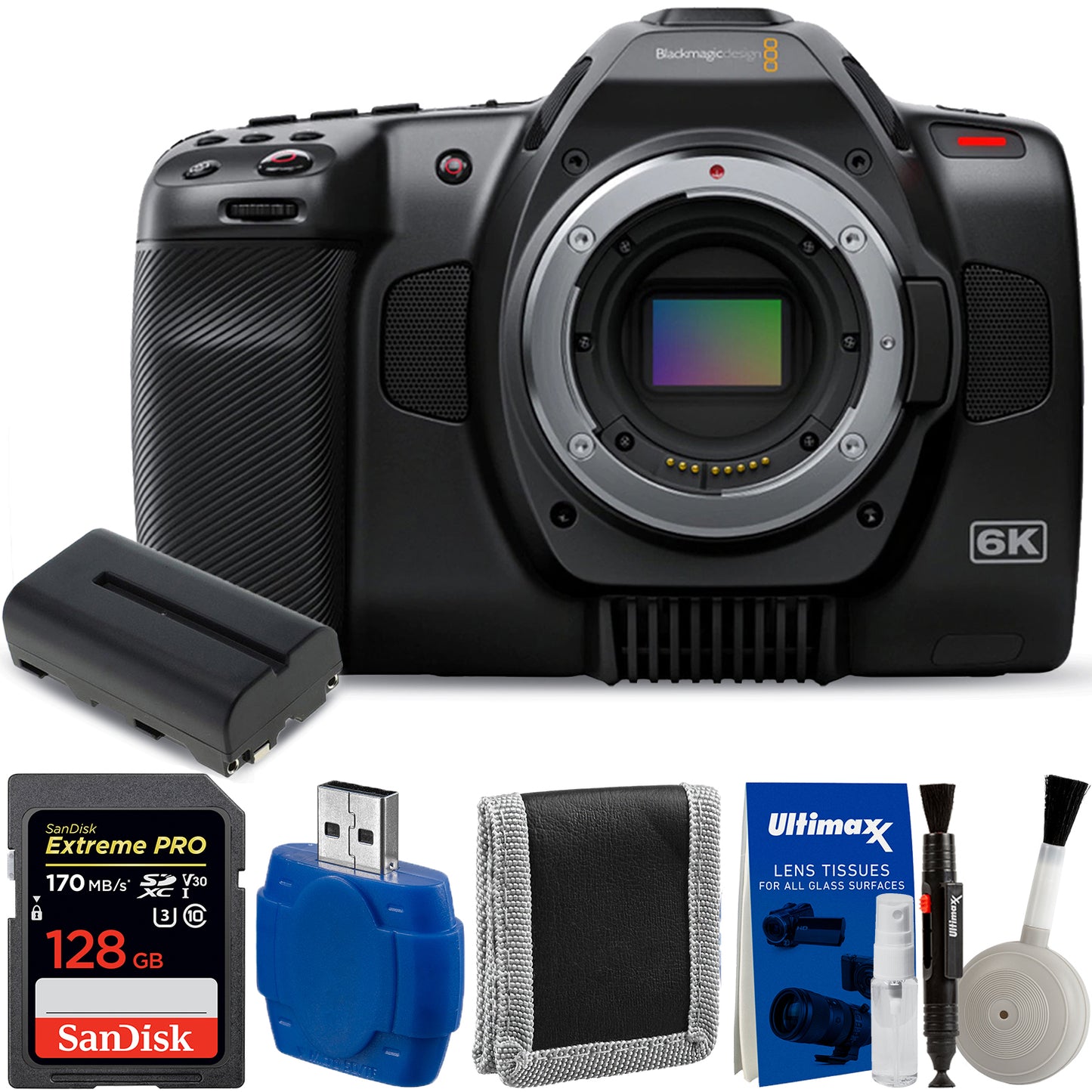 Blackmagic Design Pocket Cinema Camera 6K Pro Canon EF + EXT BATT + 128 Go Bundle