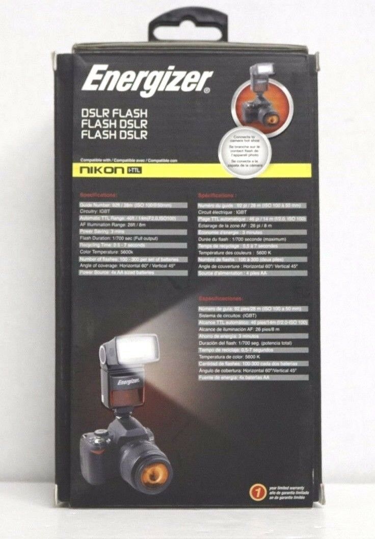 Energizer Digital I-TTL DSLR Flash for Nikon + AA Batteries and Charger Bundle