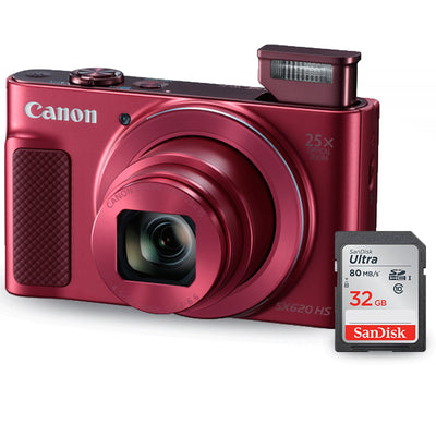 Canon PowerShot SX620 HS Digital Camera (Red) 1073C001 + Sandisk Ultra 32GB SD