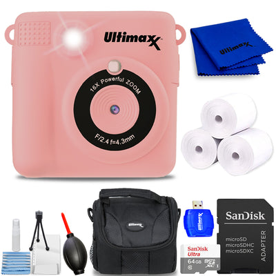 Appareil photo numérique instantané pour enfants Ulitmaxx (rose) avec Micro SD de 64 Go et 3 rouleaux de papier