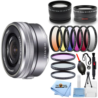 Objectif Sony E PZ 16-50 mm f/3.5-5.6 OSS (argent) – Kit de filtres en boîte blanche