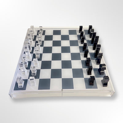 Lucite Acrylic Chess + Checkers Premium Set - Large 17.5" (Clear/White)