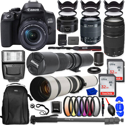 Canon EOS 850D / T8i with 18-55mm + 75-300mm + 50mm STM 5 LENS Top Value Bundle