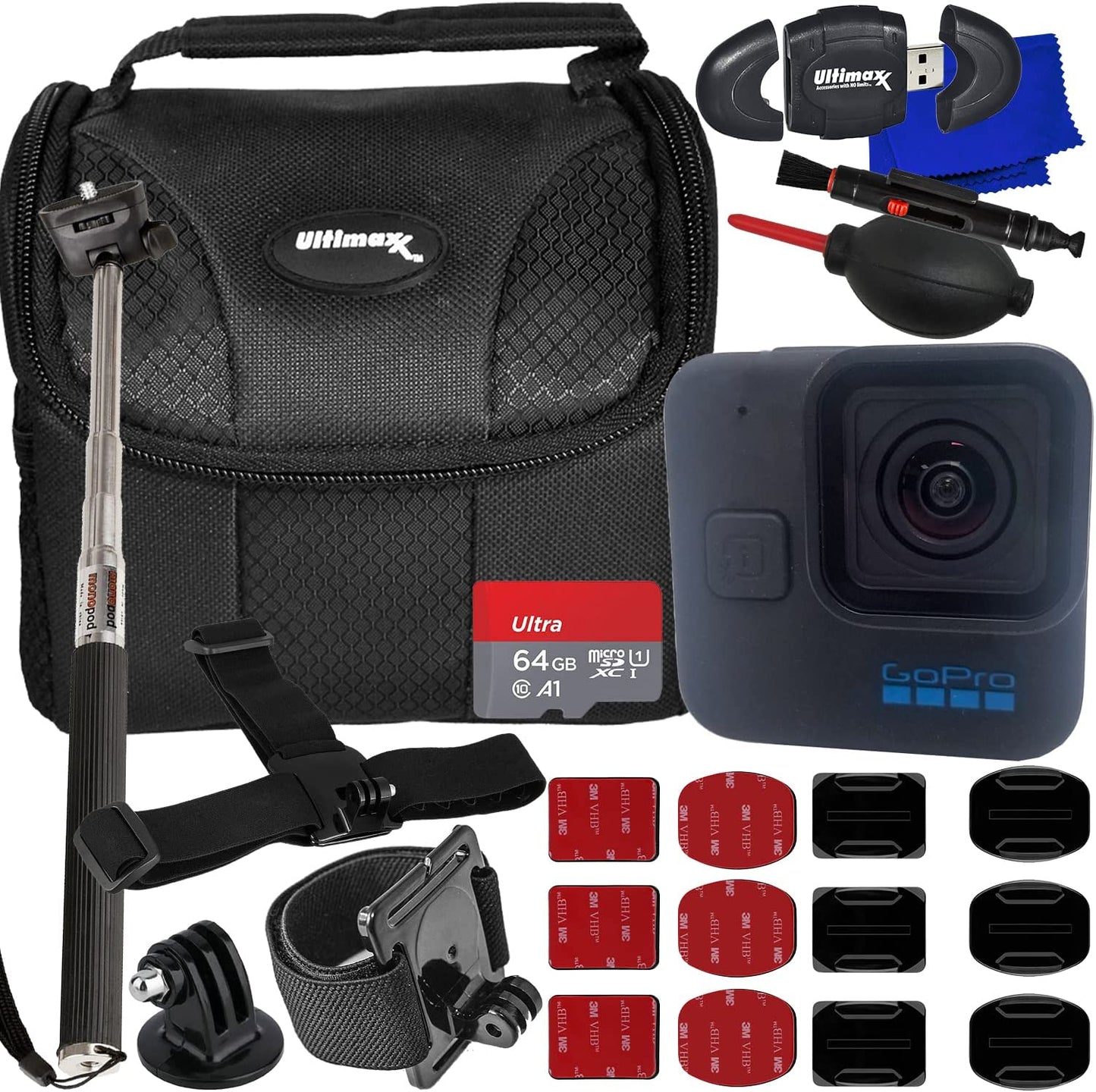 GoPro HERO11 Black Mini Hero 11 Kit d'accessoires de base avec monopode et ensemble de 64 Go