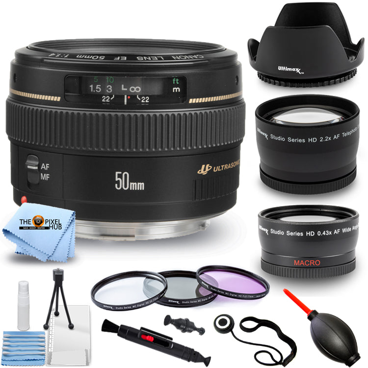 Objectif Canon EF 50 mm f/1.4 USM 2515A003 + ensemble téléobjectif et objectifs grand angle