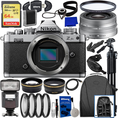 Appareil photo sans miroir Nikon Zfc et objectif argenté 16-50 mm - Ensemble d'accessoires 16 pièces