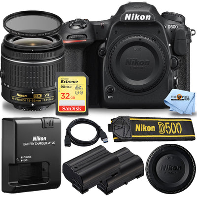 Appareil photo reflex numérique Nikon D500 avec AF-P 18-55 mm VR + EXT BATT + 32 Go + filtre UV