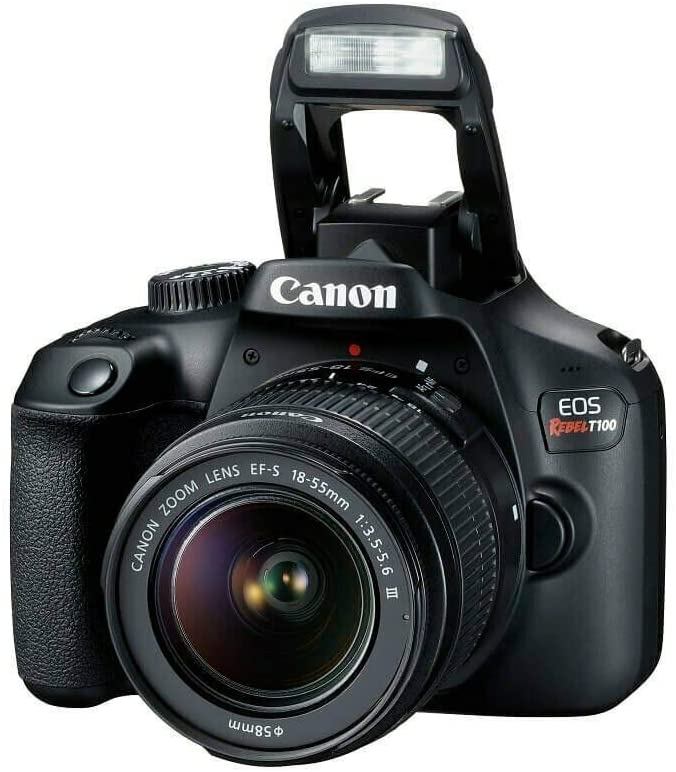 Appareil photo Canon EOS Rebel T100/4000D avec objectif DC III 18-55 mm + 64 Go + pack flash