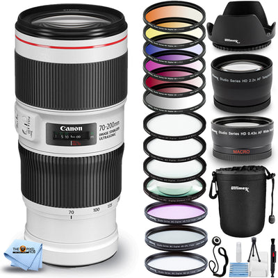 Objectif Canon EF 70-200 mm f/4L IS II USM + objectifs macro/gros plan + pochette