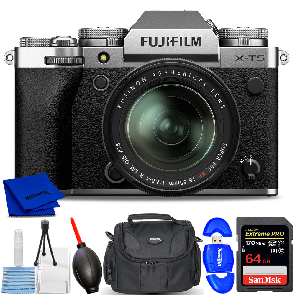 Appareil photo sans miroir FUJIFILM X-T5 avec objectif 18-55 mm argenté - Ensemble d'accessoires 7 pièces